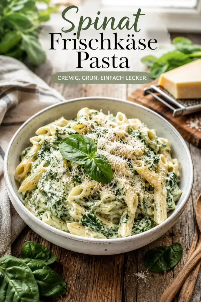 Schnelle Spinat Frischkäse Pasta in 15 Minuten für die Feierabendküche