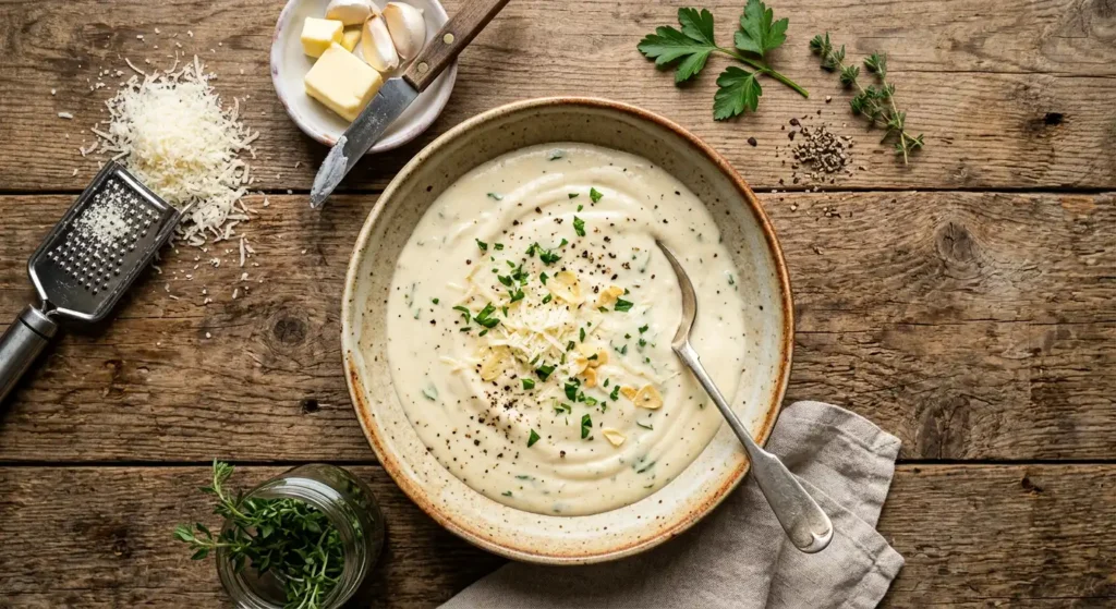 Cremige Alfredo-Sauce mit Parmesan und Sahne