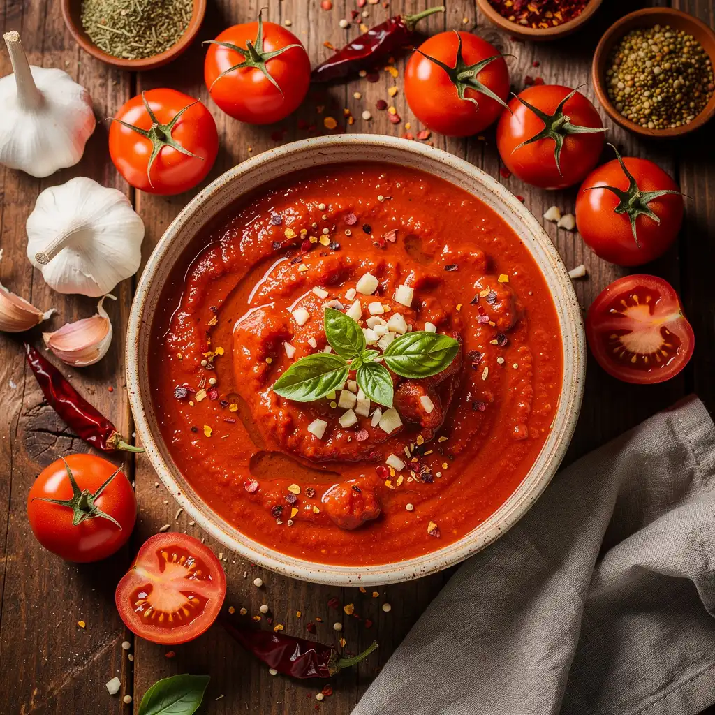 Würzige Arrabbiata-Sauce mit Tomaten und Chiliflocken
