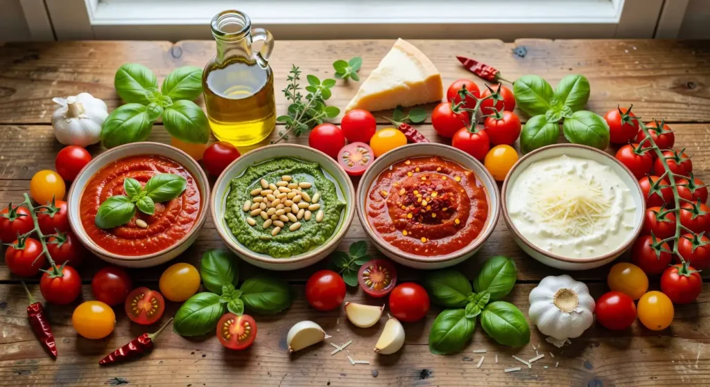 Pastasaucen selber machen – vier klassische italienische Saucen mit Marinara, Pesto, Arrabbiata und Alfredo