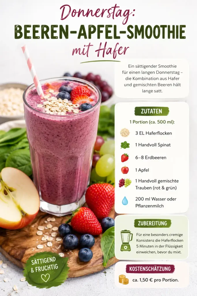 Beeren-Apfel-Smoothie mit Hafer, Erdbeeren und gemischten Trauben – Donnerstags-Rezept aus dem 5-Tage-Smoothie-Plan