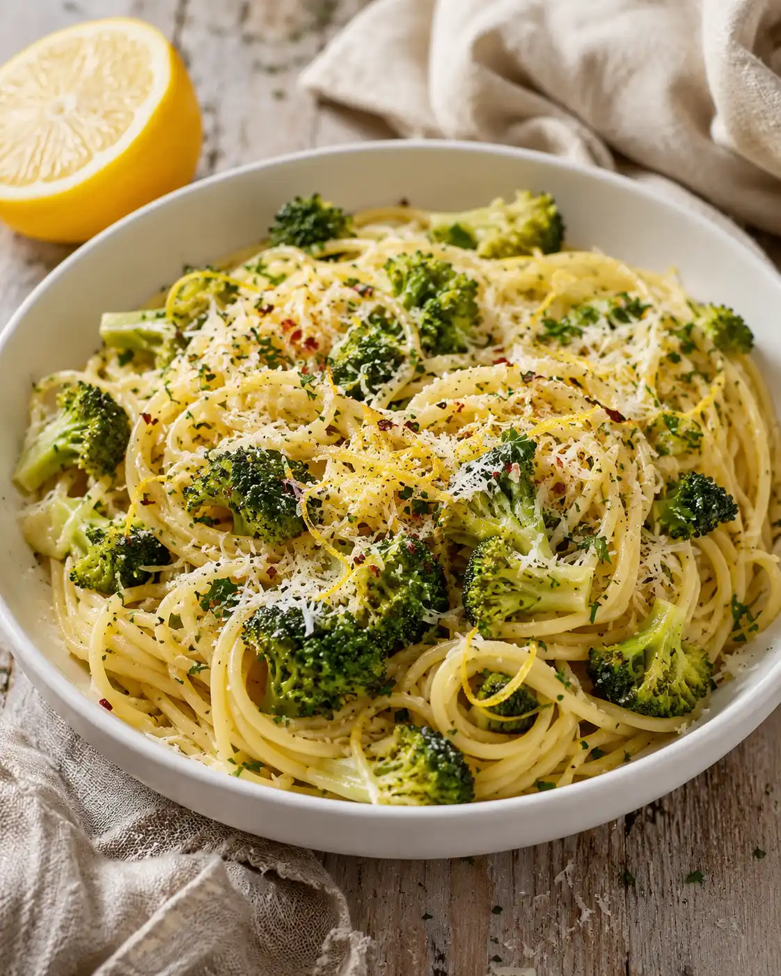 Brokkoli Zitronen Pasta mit Parmesan