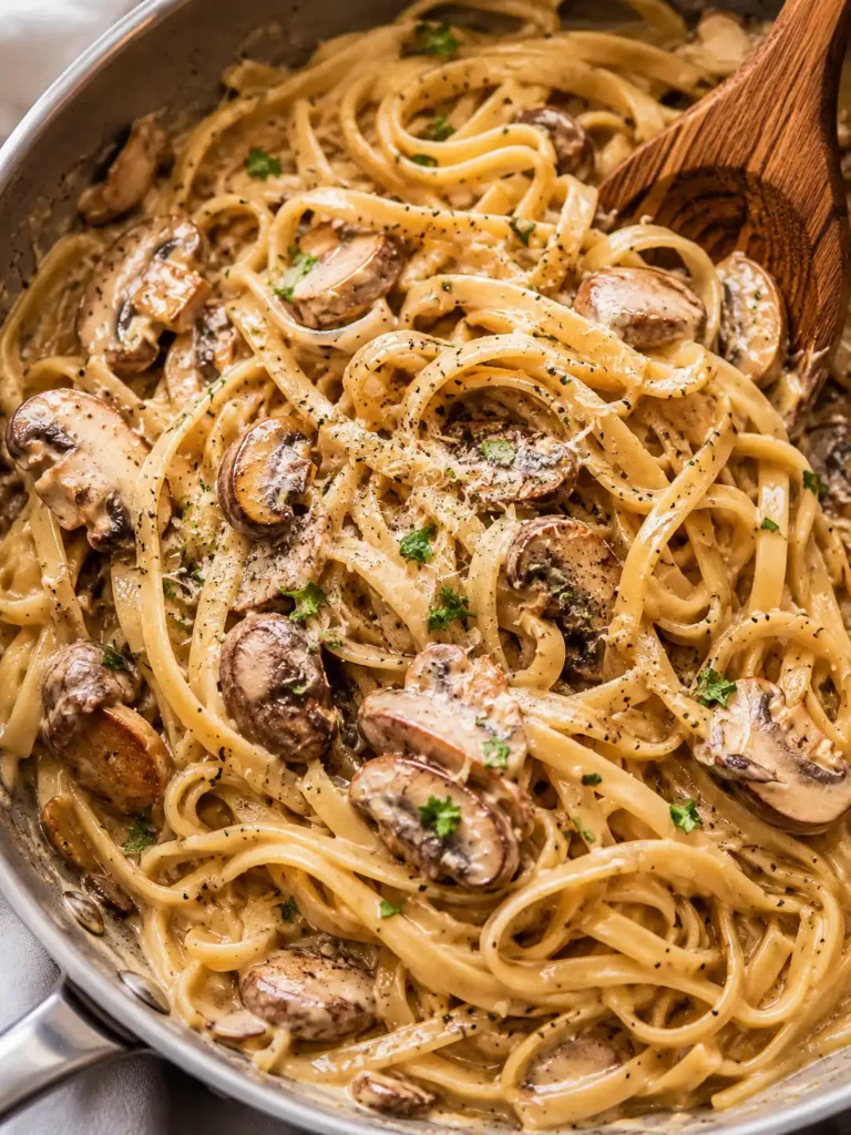 Cremige Champignon Sahnesauce mit Tagliatelle, braunen Champignons und Parmesan – einfaches Pasta Rezept in 20 Minuten.