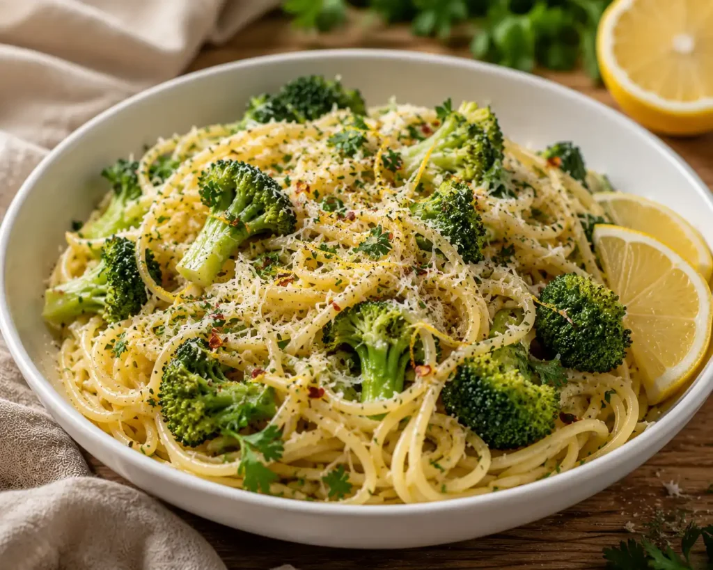 Fertige Brokkoli Zitronen Pasta mit frischer Zitrone