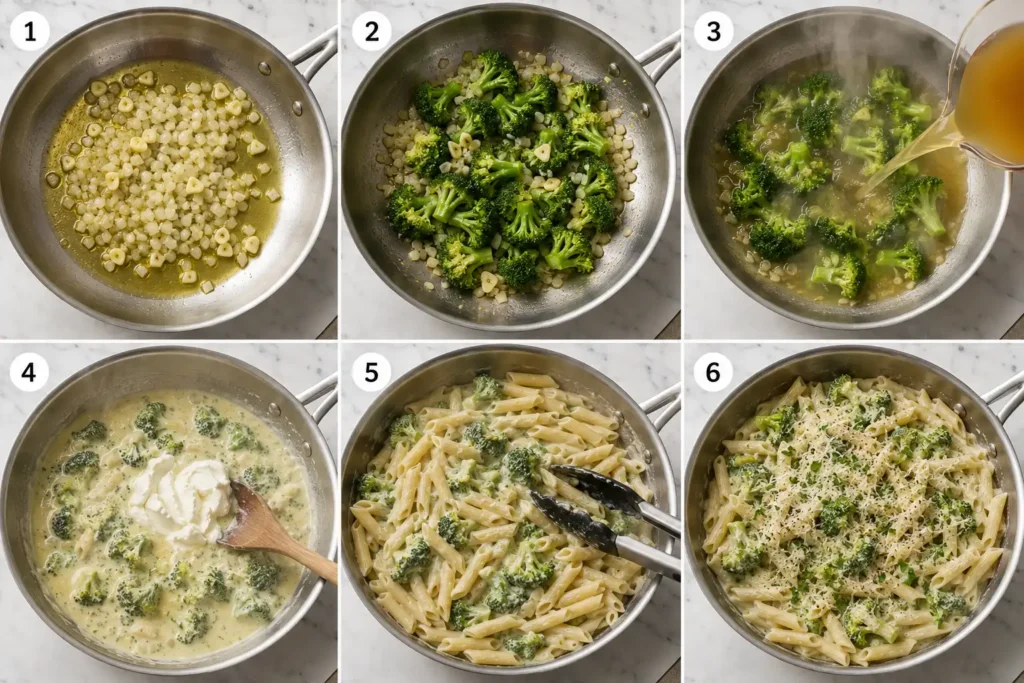 Schritt-für-Schritt-Anleitung für Brokkoli Frischkäse Pasta von der Zubereitung bis zum fertigen Gericht