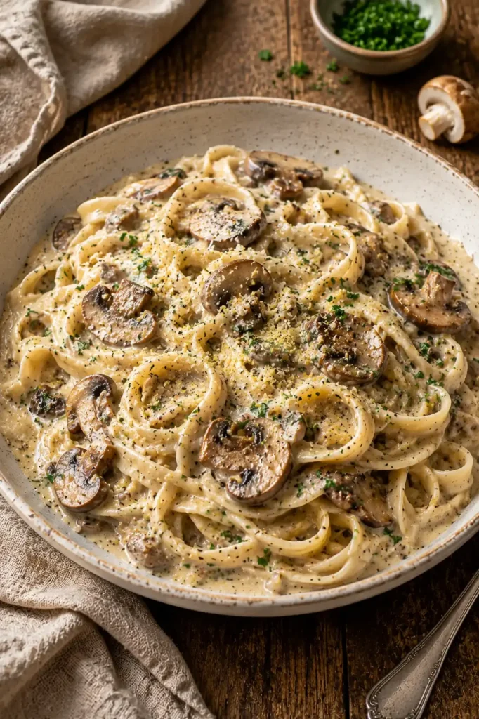Fertige Champignon Rahmsauce ohne Sahne mit cremiger Pasta