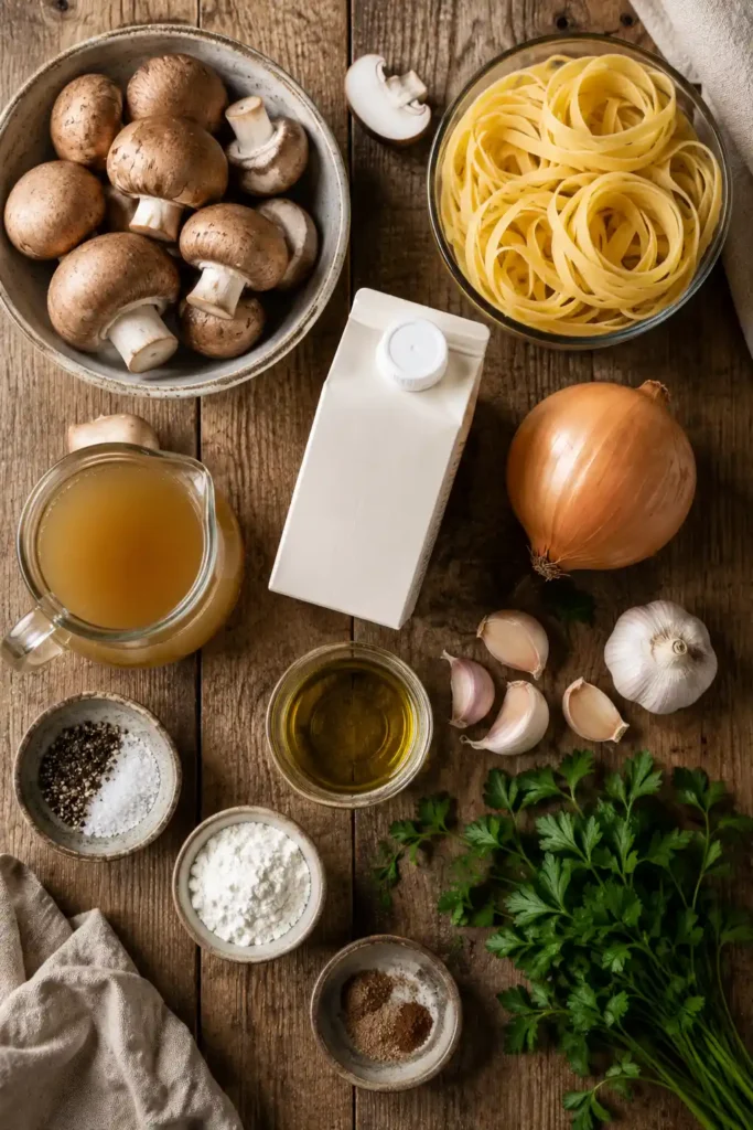 Zutaten für Champignon Rahmsauce ohne Sahne mit Hafer Cuisine