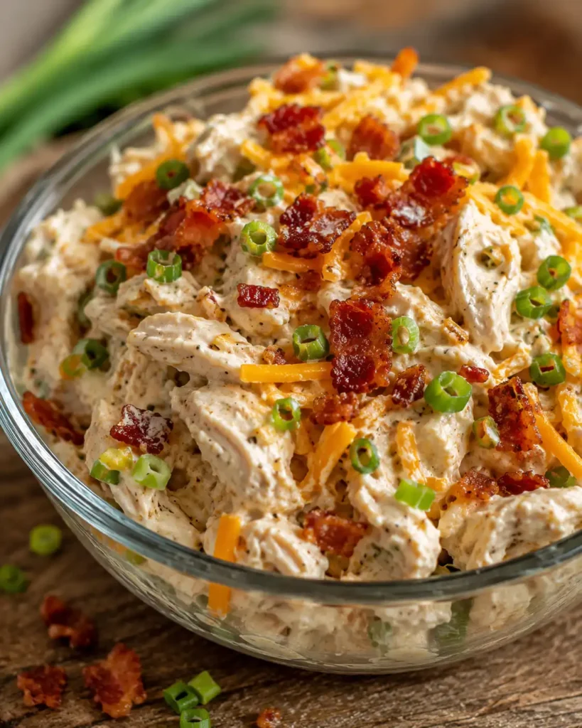 Bacon-Ranch-Hähnchensalat mit knusprigem Speck, Cheddar und Frühlingszwiebeln in griechischem Joghurt