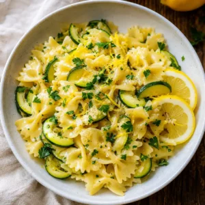 Zucchini Zitronen Pasta mit Parmesan, Zitronenzeste und frischer Petersilie