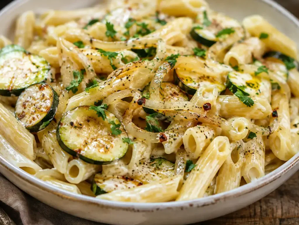 Fertige Zucchini Frischkäse Pasta mit cremiger Sauce