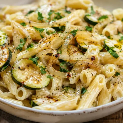Fertige Zucchini Frischkäse Pasta mit cremiger Sauce