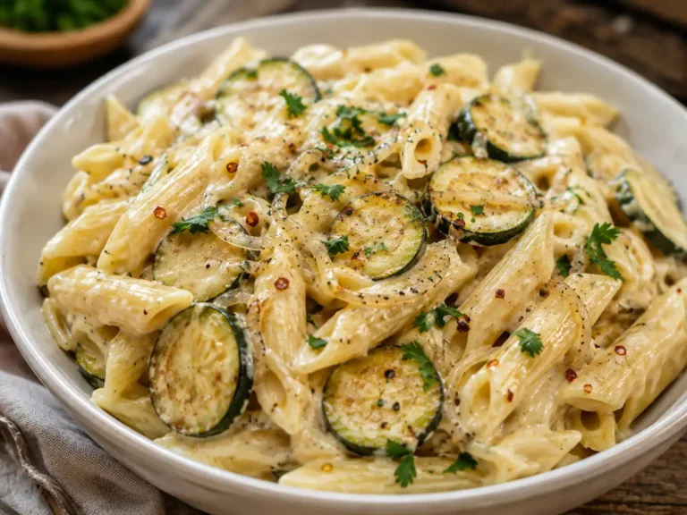 Cremige Zucchini Frischkäse Pasta mit goldbrauner Zucchini