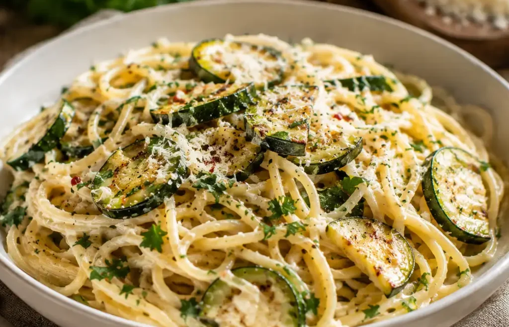 Fertige Zucchini Sahne Pasta mit cremiger Sauce