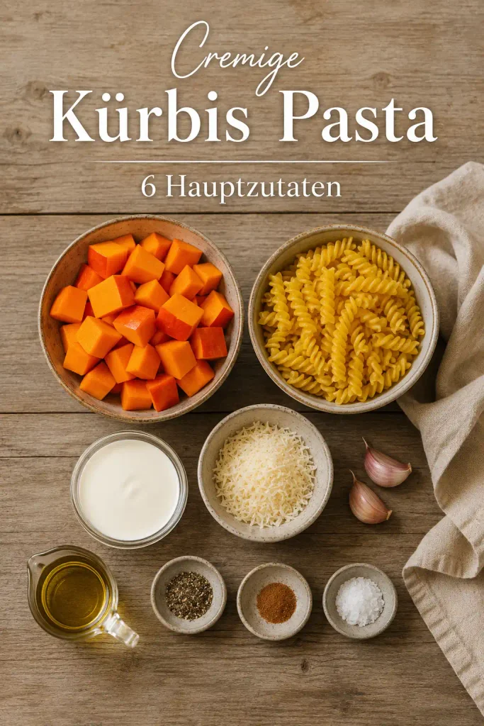 Zutaten für cremige Kürbis Pasta mit Hokkaido, Sahne und Parmesan